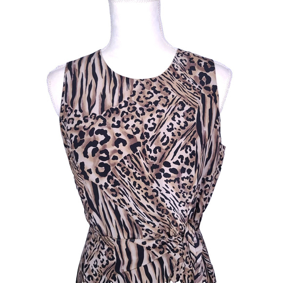 VTG Spenser Jeremy Leopard Animal Print 100% Silk Faux Wrap Sleeveless Dress 10 - Picture 4 of 13